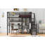 Lit mezzanine double en métal avec garde-robe noire, bureau et amp; Tablettes de rangement (aucun sommier requis, support solide)