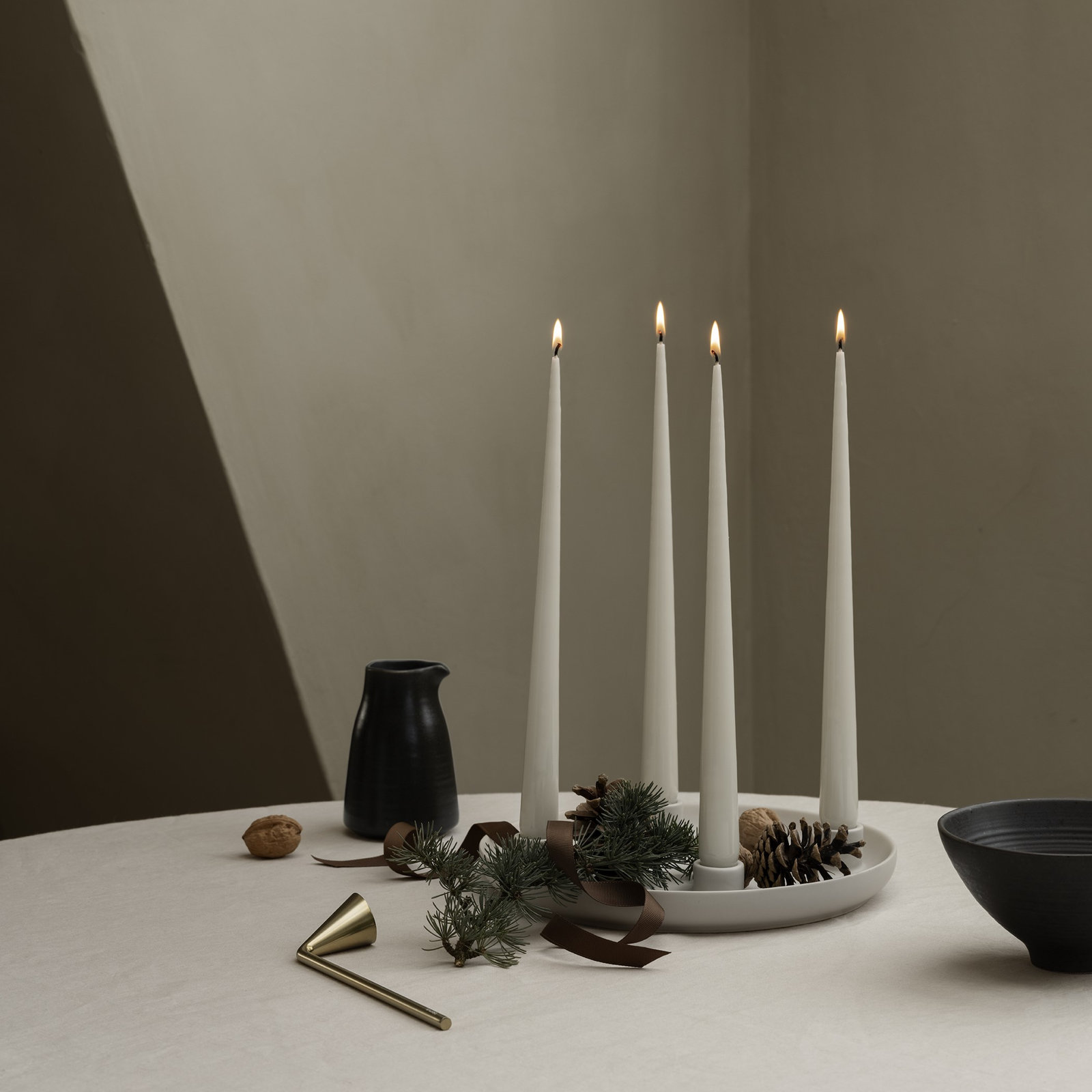 VELA Stoneware Candelabra, Moonbeam