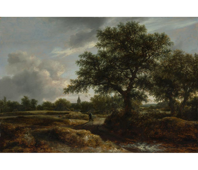 «Landscape with a Village in the Distance» par Jacob Van Ruisdael - Art mural sur toile tendue avec châssis
