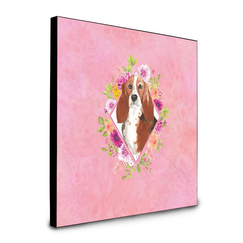 Panneau mural Dollman Flowers, Rose, Basset hound brun