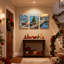 Scène de port de Noël avec arbre de Noël et bateau, ensemble de 3 impressions sur toile-898312407
