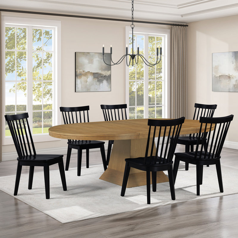 Crimmins Vaughn Extendable Wood Dining Table Set, 7 Pieces: Table, 6 Chairs, Driftwood, Driftwood