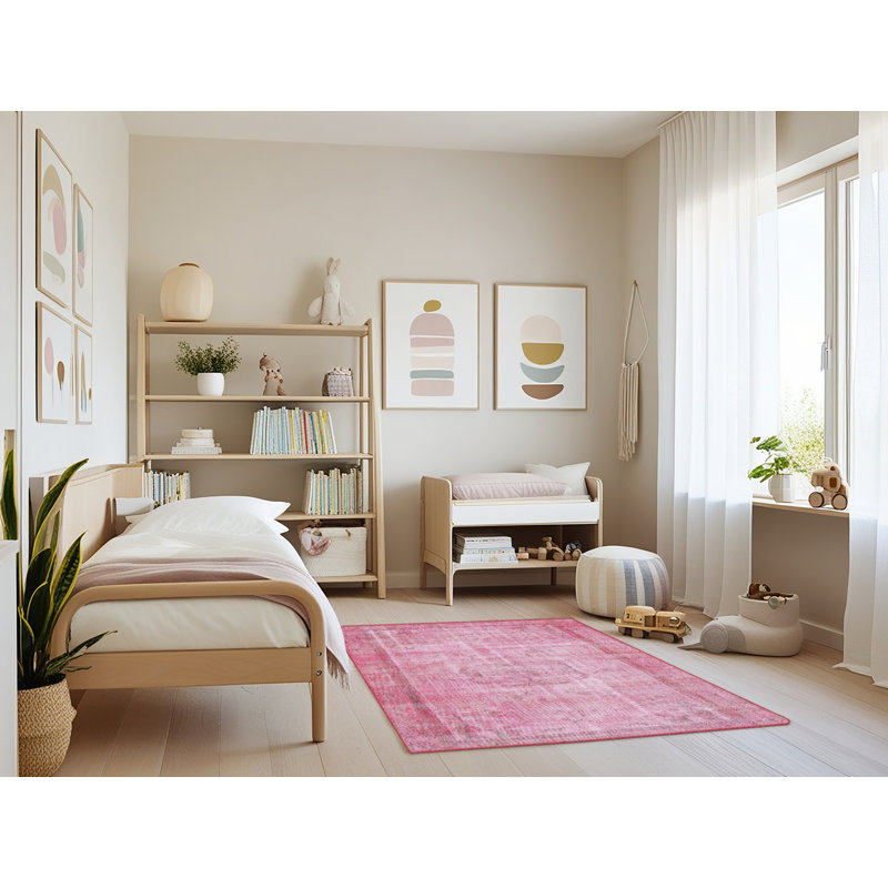 Tapis floral en laine rose clair, Rectangle 3 pi x 5 pi
