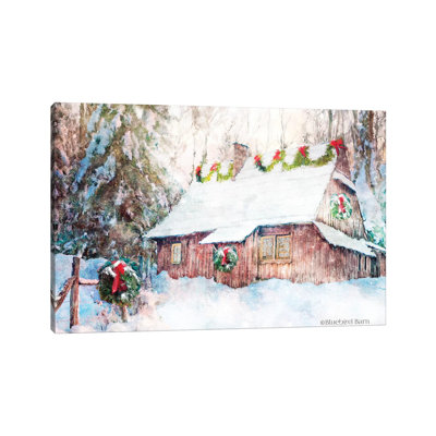 Snowy Christmas Cabin by Bluebird Barn - Wrapped Canvas Painting