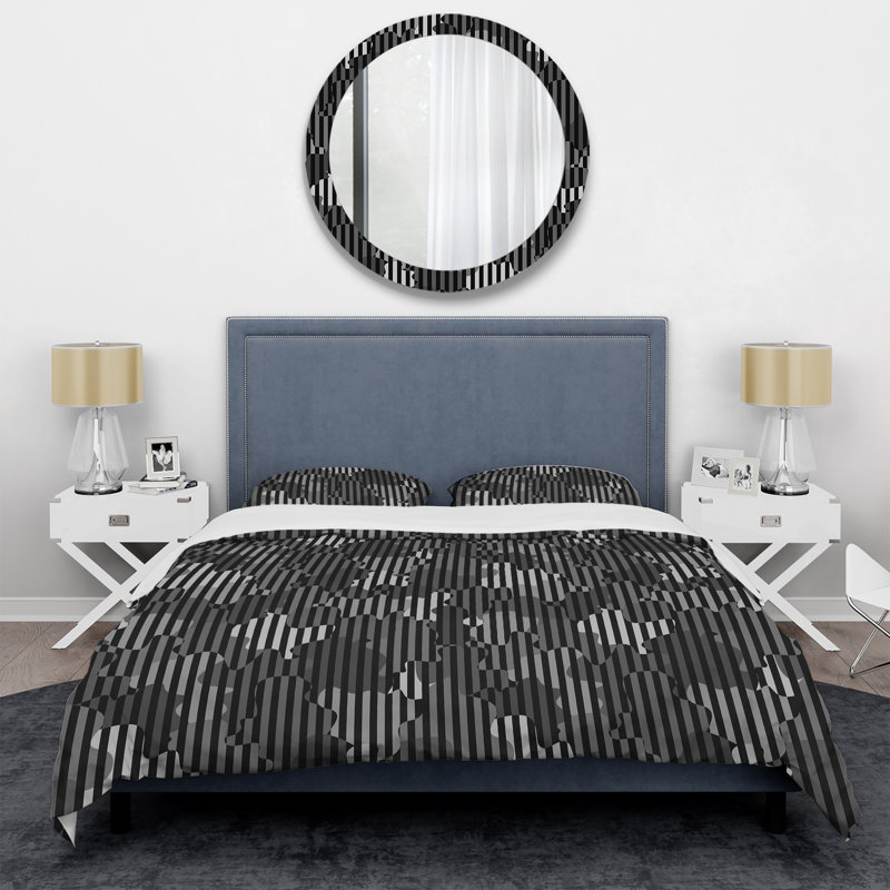 Ensemble de housse de couette en microfibre noir / blanc 3 pièces, Housse de couette pour grand lit et 2 taies décor