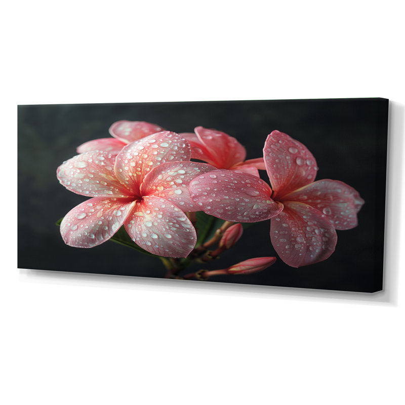 Plumeria rose noir, charme rétro I - décoration murale Plumeria, H 28 po x l 60 po x P 1,5 po, Toile tendue