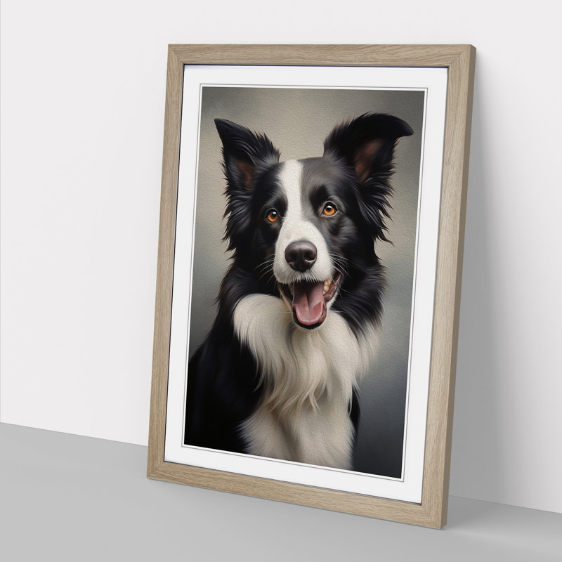 Border Collie Classicism Art - Framed Print, 64cm H x 46cm W x 2cm D, Oak Framed