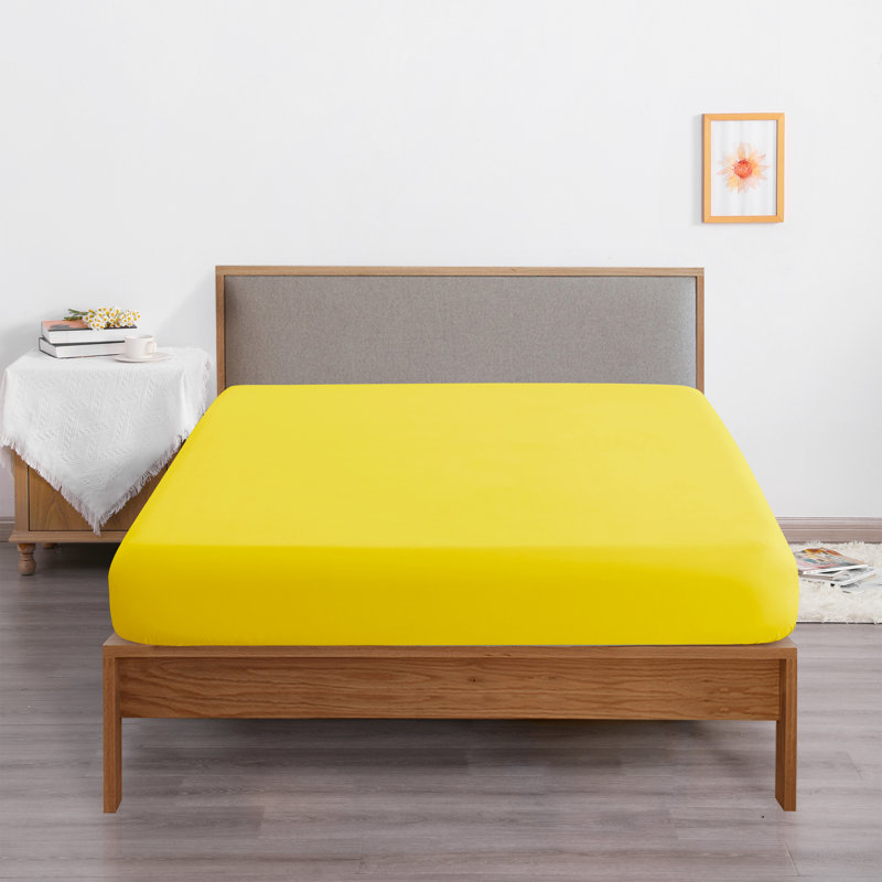 Fitted Bed Sheet Only, 1800 Brushed Microfiber Deep Pocket Fitted Sheet - NTBAY, Yellow, Twin Fitted Sheet