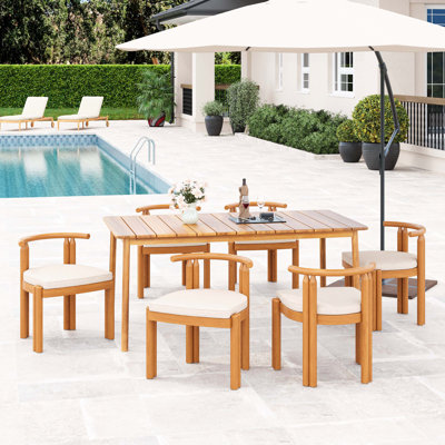 Ensemble de salle à manger d'extérieur sans accoudoirs 7 pièces Cove, 6 chaises sans accoudoirs et 1 table de salle à manger assortie