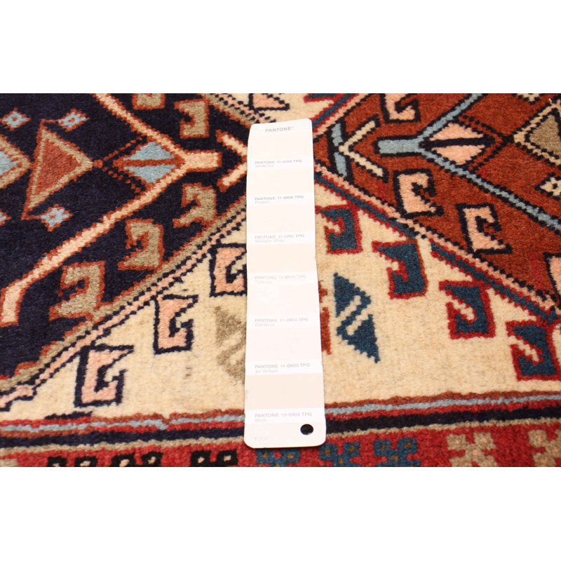 Tapis de couloir unique en laine noué à la main de style nouvel âge 2 pi 4 po x 9 pi 2 po Jesse-James crème / rouge / bleu marine foncé