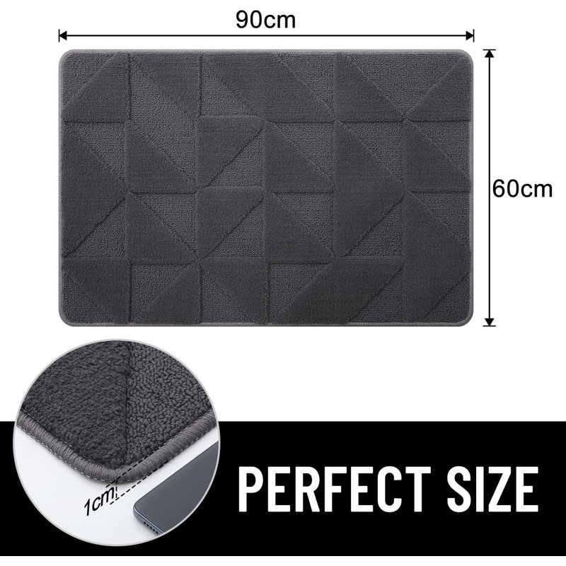 Door Mats Indoor, Machine Washable, 60 cm W x 90 cm L, Dark Grey