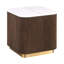 Table d'appoint carrée de style contemporain, plateau en marbre blanc et structure en acier inoxydable doré, idéale pour le salon (1 pièce). Finition élégante et authentique.