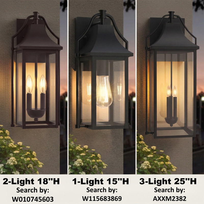 Alvester 2 - Light 18''H Black and Gold Iron Tempered Glass ETL Outdoor Wall Lantern with Dusk to Dawn, Matte Black/Gold