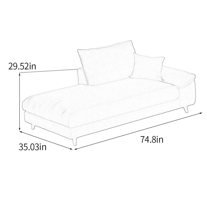 Chaise longue rembourrée Mayvis, Mélange de polyester cyan, Chaise longue à accoudoir droit