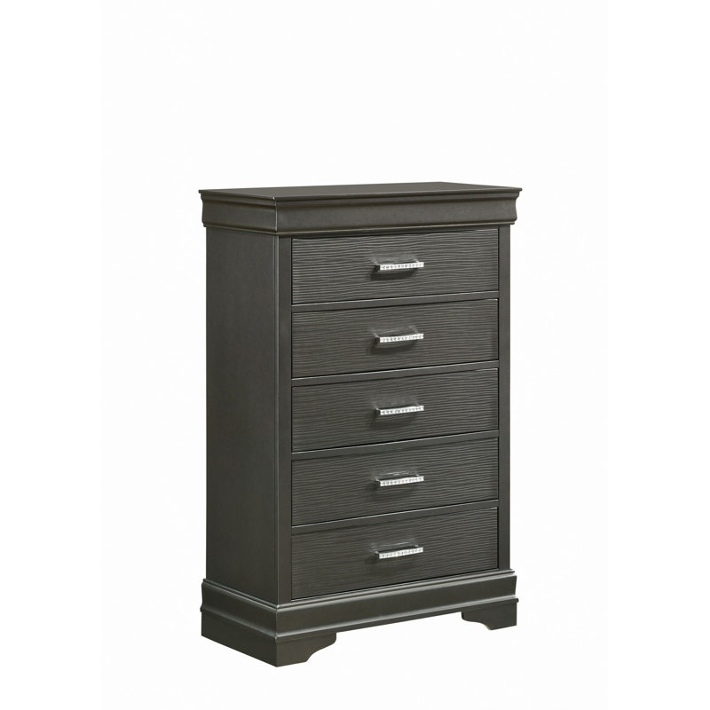 Commode moderne 5 tiroirs en bois, Gris
