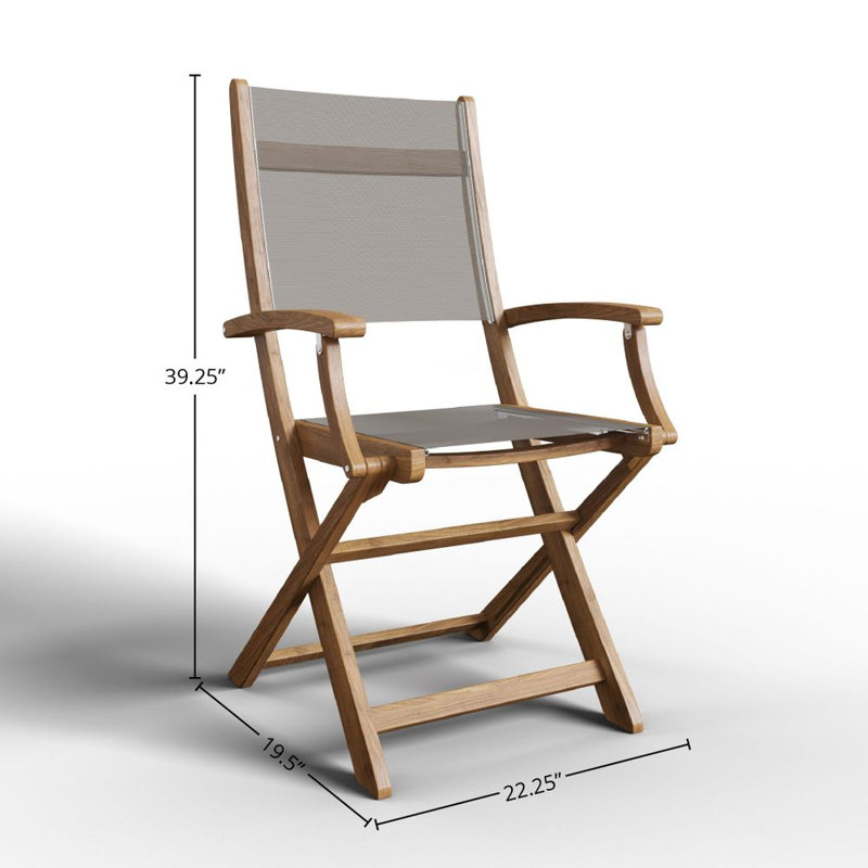 Ogbu 7-Piece Rectangular Teak Outdoor Dining Set with Folding Armchairs, Tan