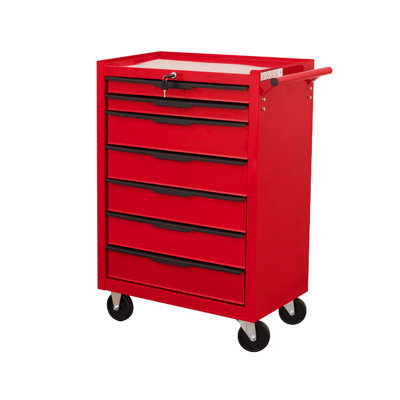 7-Drawer Rolling Tool Chest Cabinet, Large Capacity Metal Tool Box with Wheels and Cylinder Locking, Roll Around Storage Organizer Tool Cart for Garage, Warehouse, Work Shop