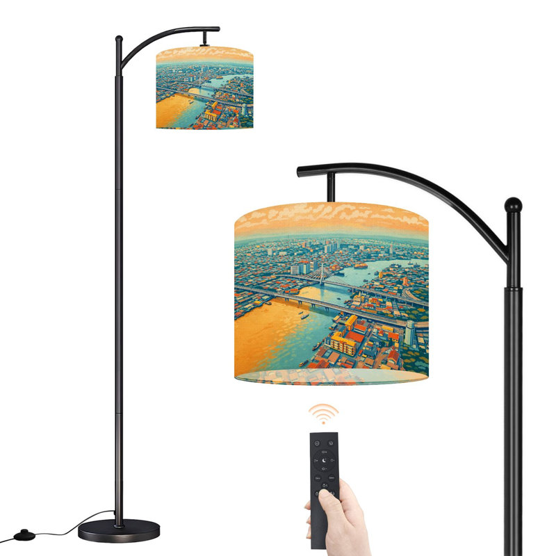 Lampe sur pied à arc avec abat-jour réglable Cityscape Lagos Marina Ring Road House Lampe sur pied 3 températures de couleur à intensité variable pour lampe