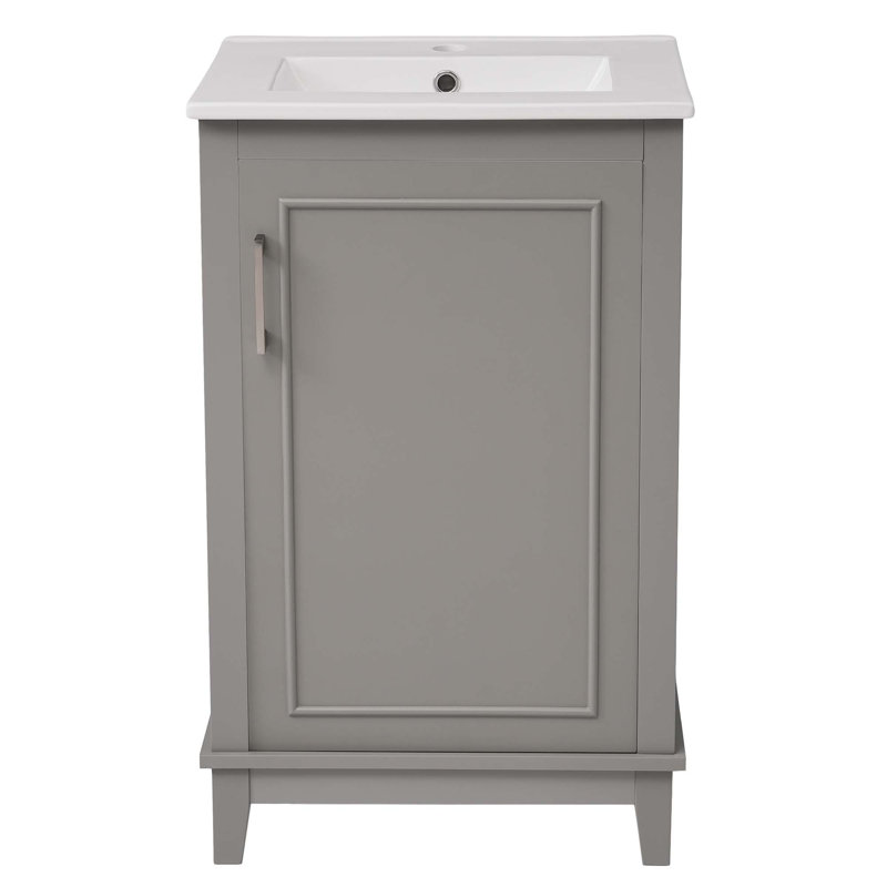 Modern Small Bathroom Vanity Cabinet With Basin, Ample Storage & 1 Soft-Close Door, Grey