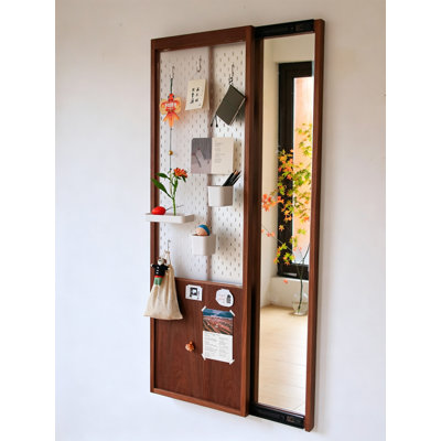 Modern Minimalist Solid Wood Sliding Hidden Storage Full Length Mirror