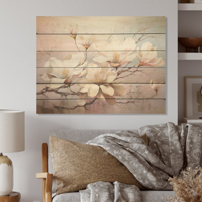 Sérénade de magnolias - Magnolias, art mural sur bois de pin naturel