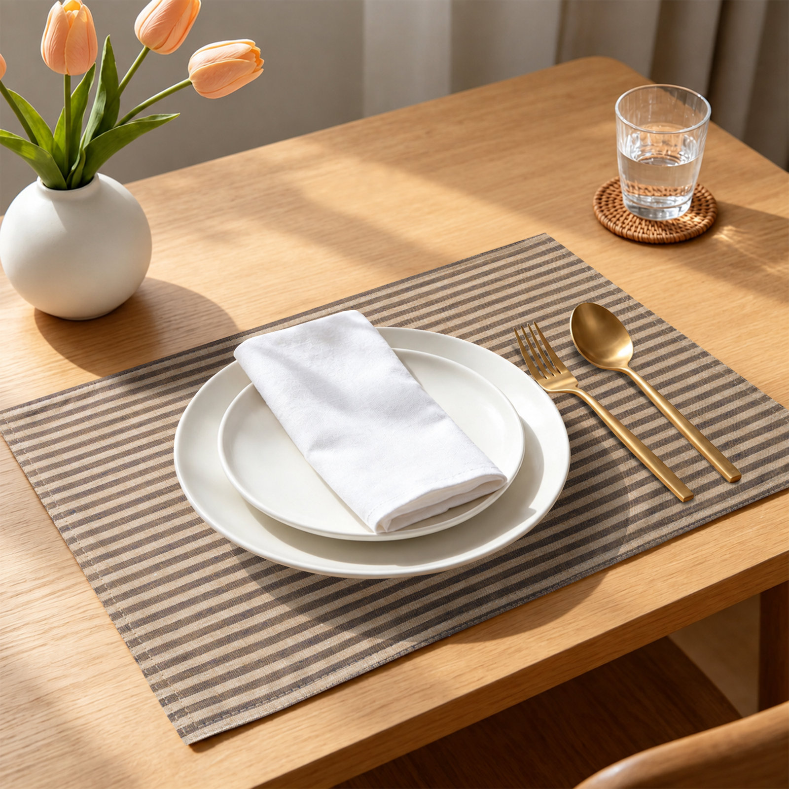 100% Linen Striped Placemat, Navy