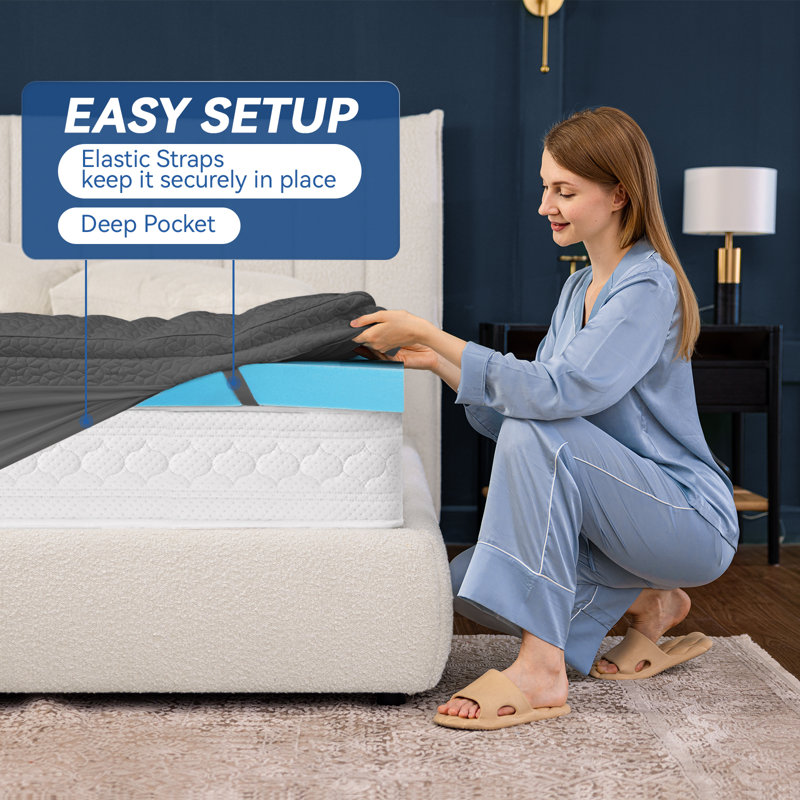 Queen Gray Gel Memory Foam Cooling Mattress Topper