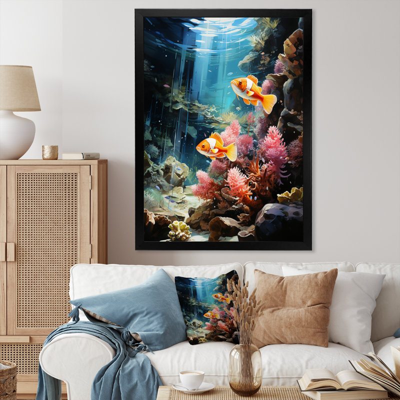 Aquariums Marine Wonders X - impression, Cadre d'angle fermé noir, H 20 po x l 12 po x P 1 po