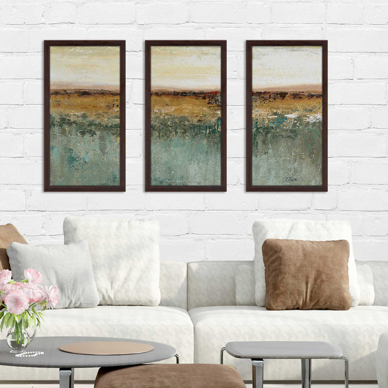 "Antique Contemporary II" par Patricia Pinto - peinture encadrée 3 pièces, H 35,5 po x l 58,5 po x P 0,75 po