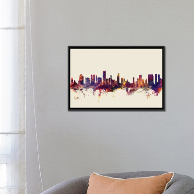 Reproduction d'art sur toile tendue Skyline Series: Honolulu, Hawaii, USA sur beige