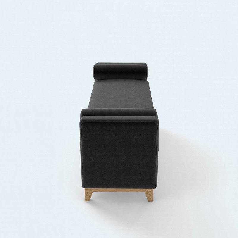 Banc de rangement en sherpa 66 "avec pieds en bois et traversins, noir, Black, Natural