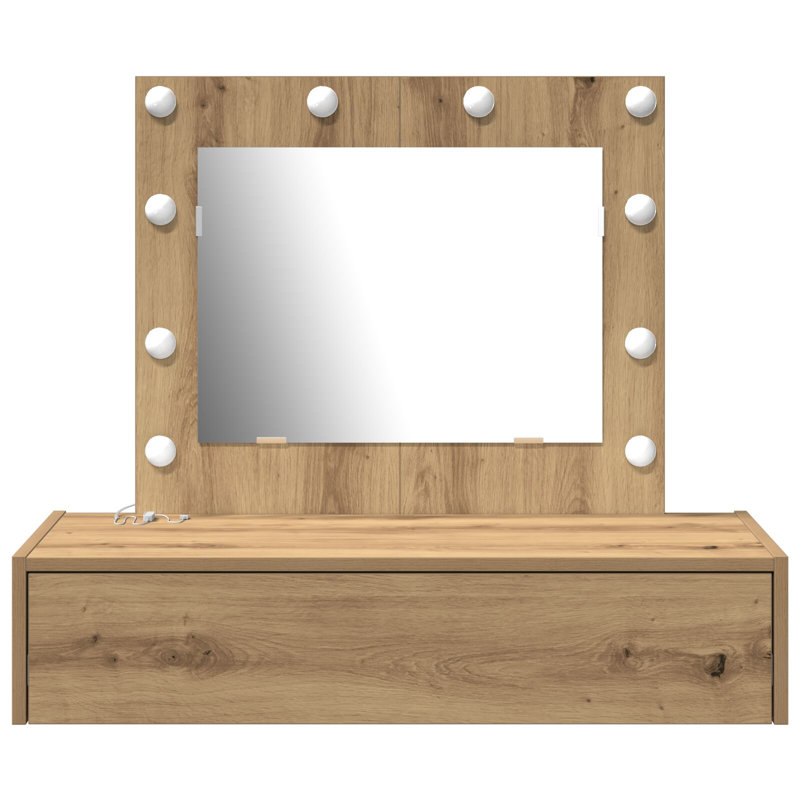 Glass Medium Mirror Vanity Table, Artisan Oak