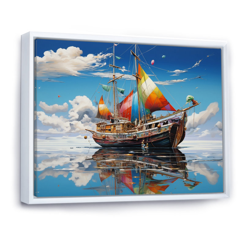 Baoan Boat surreal Sailings - Reproduction, H 12 po x l 20 po x P 1 po, Cadre flottant blanc