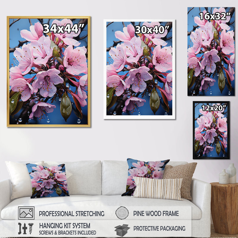 «Pink Celestial Blooms Radiance» sur toile, H 40 po x l 30 po x P 1,5 po, Cadre doré simple