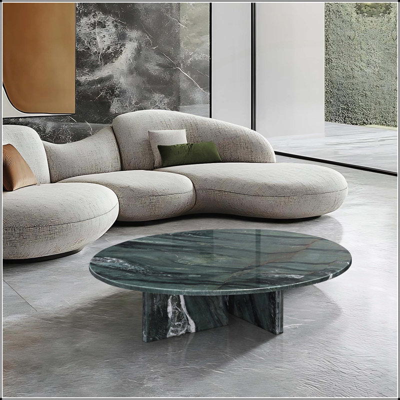 Table basse en marbre, petit accent de salon, pierre véritable, H 9,8 po x L 35,4 po x l 35,4 po, Vert