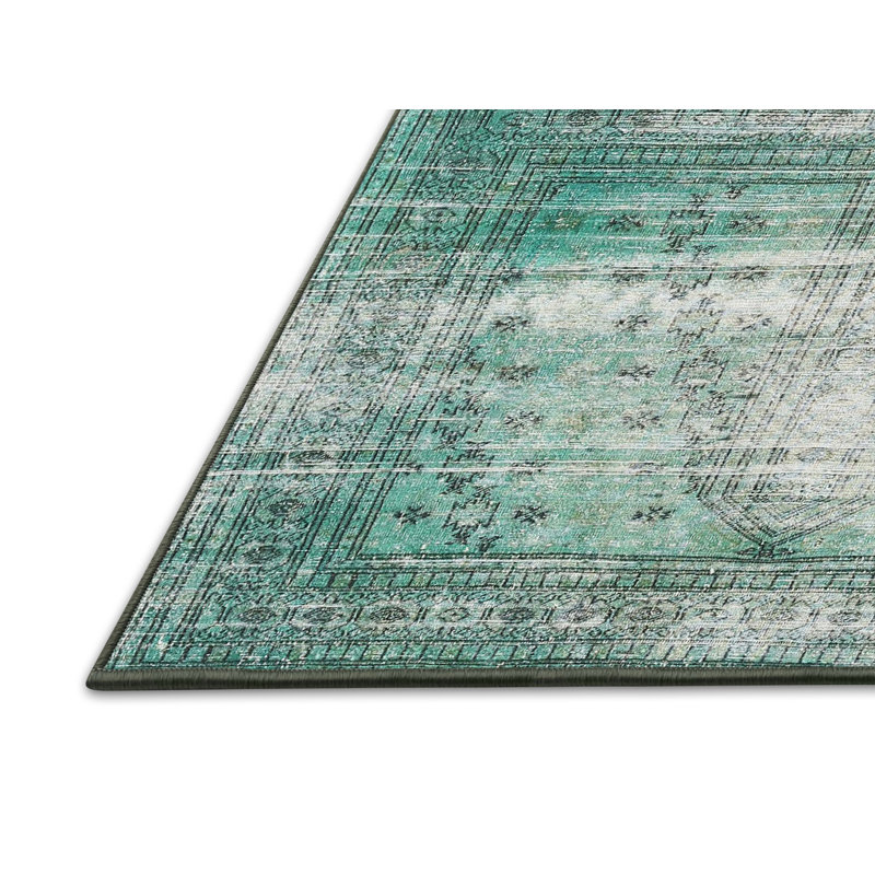 Tapis traditionnel vert / beige, Rectangle 4 pi x 6 pi
