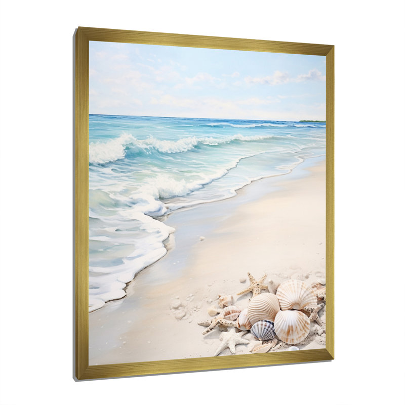 Minimalisme «Beachside Tranquility I», impressions d'art nautique et de plage, Encadrement doré, H 32 po x l 16 po x P 1 po