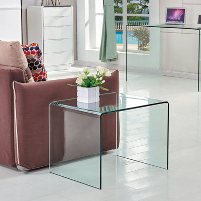 Transparent End Table,Tempered Clear Bent Glass Sidetable