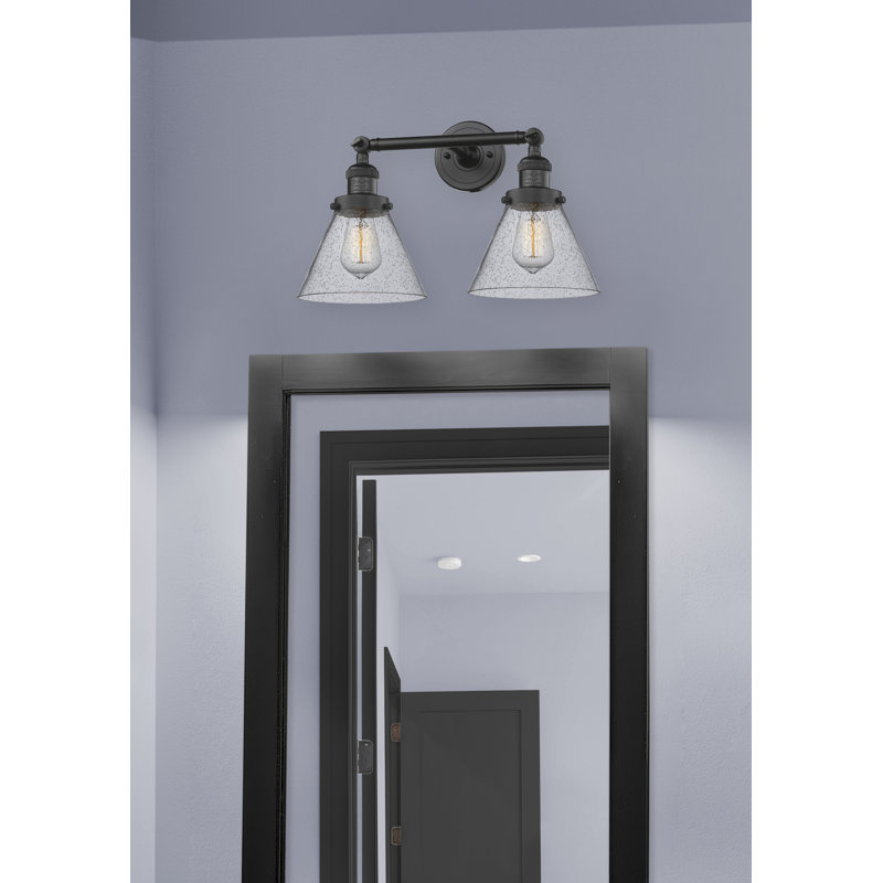 Cone 2 Light Bath Vanity Light, 6 Watt Vinage LED Bulb, Seedy, Polished Nickel