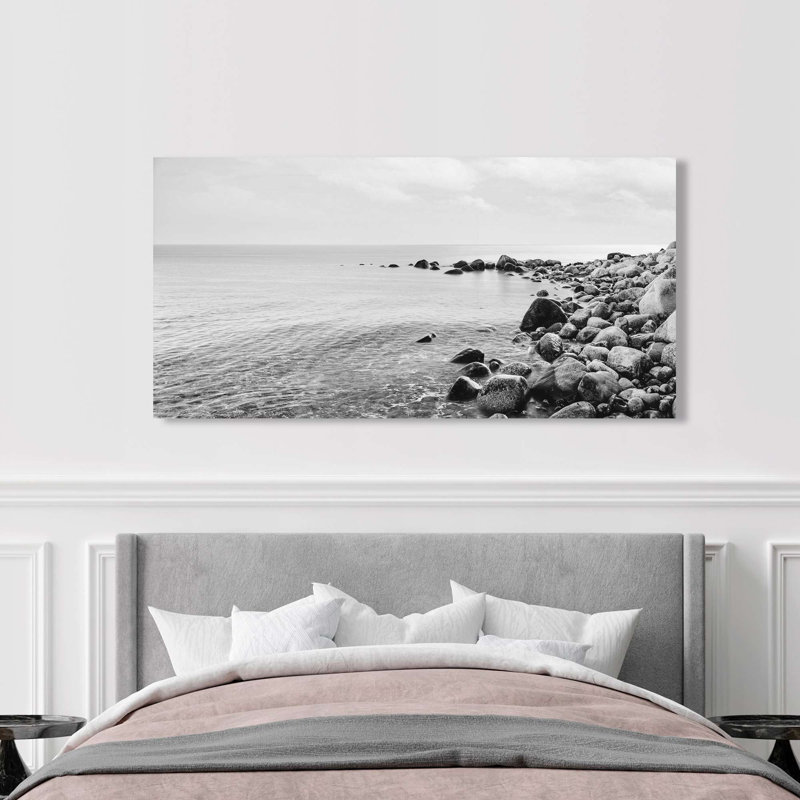 Pebbles on the Beach (B&W) 1 Piece Wrapped Canvas Wall Art, 50cm H x 100cm W x 4cm D