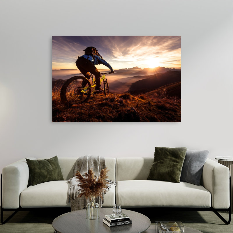 «Golden Hour Mountain Biking Abstract Contemporary Mountain», reproduction d'art murale, 40" H x 60" W