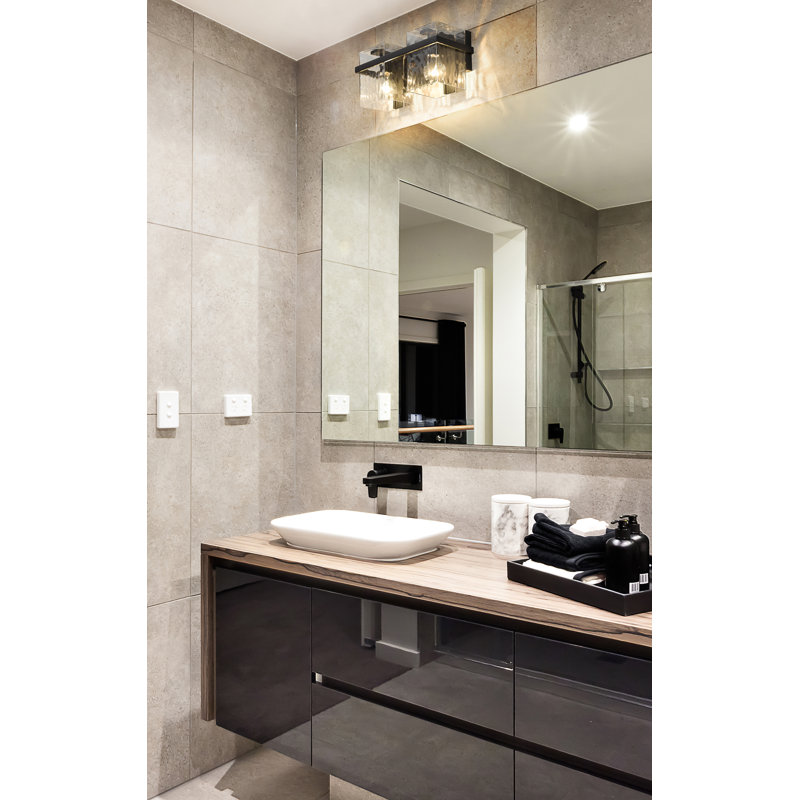 Meuble-lavabo 2 lumières Ashot, Noir mat