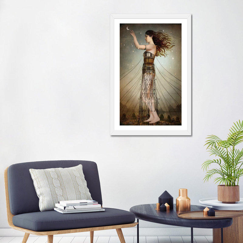 «Reach the Stars» par Catrin Welz-Stein - impression d'art graphique, H 32 po x l 24 po x P 1 po, Papier encadré blanc, Blanc