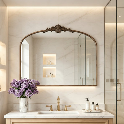 Miroir mural baroque vintage arqué 40 po x 30 po, miroir décoratif orné français avec finition noire et dorée antique, miroir d'appoint mural pour entrée, salon et chambre