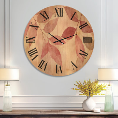 Horloge murale moderne en bois imprimé - feuille rosée