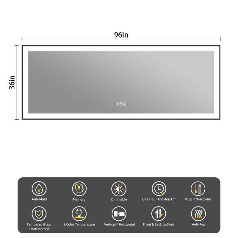  Lunara UL Certified Metal Framed Front Light & Backlit Memory LED Light Bathroom Vanity Mirror with 3 Year Warranty
