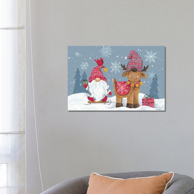 Snowy Gnome With Reindeer by Diane Kater - Print on Canvas