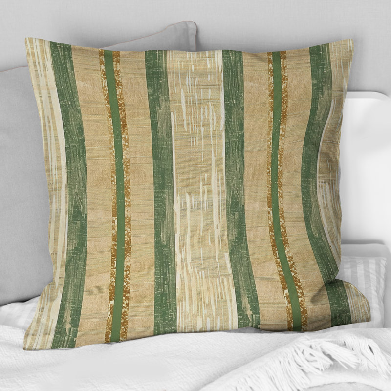 Coussin décoratif à rayures dorées et vertes IV, H 16 po x l 16 po