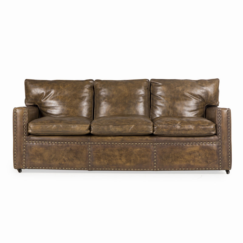 Canapé à accoudoirs carrés en cuir véritable de 78,5 po avec coussins réversibles Dees