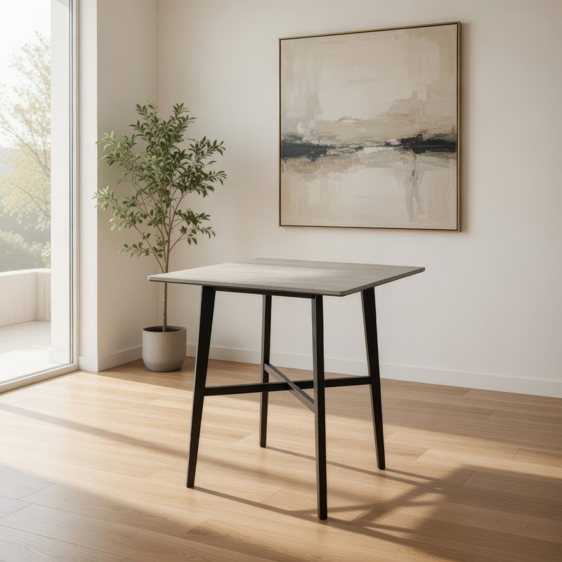 Table de salle à manger à hauteur de bar Ashi, 31 pouces, stratifié, structure en bois, Cement Grey, Cement Grey